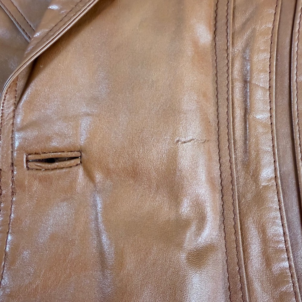 Vintage Jeffery 70s Leather Jacket 42 Cognac Brown Mod Disco Boho Western - Picture 6 of 11